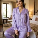 Frill Trimmed Valentina PJ set - Satin - Lavender