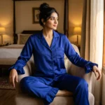 Frill Trimmed Valentina PJ set - Satin - Deep Royal