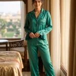 Frill Trimmed Valentina PJ set - Satin - Emerald