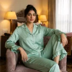 Frill Trimmed Valentina PJ set - Satin - Mint