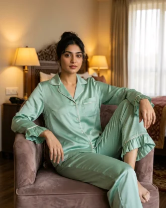 Frill Trimmed Valentina PJ set - Satin - Mint