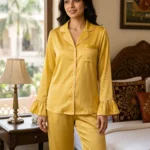 Frill Trimmed Valentina PJ set - Satin - Sunny Yellow