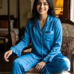 Frill Trimmed Valentina PJ set - Satin - Scuba Blue