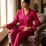 Frill Trimmed Valentina PJ set - Satin - Fuchsia