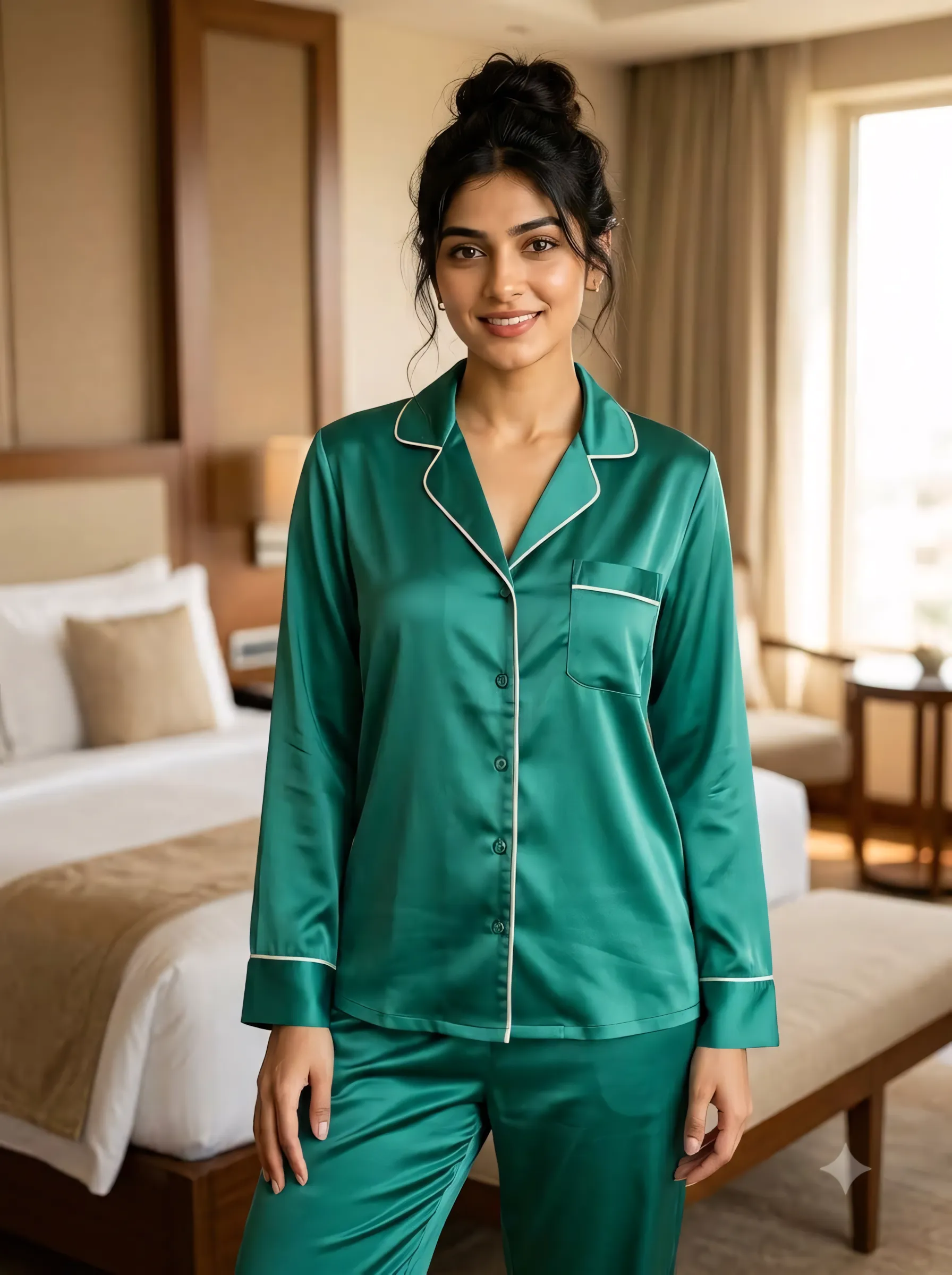 The Rouge Satin PJ Set - Emerald - Image 2