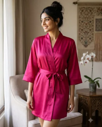 Premium Satin robe - Fuchsia