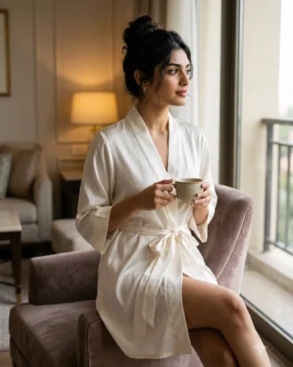 Premium Satin robe - Ivory
