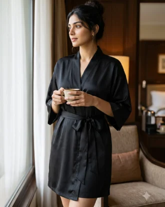Premium Satin robe - Black
