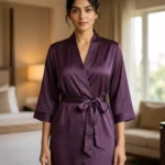 Premium Satin robe - Eggplant/Aubergine