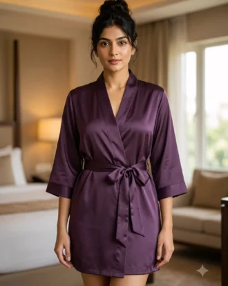 Premium Satin robe - Eggplant/Aubergine