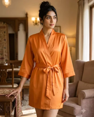 Premium Satin robe - Tangerine