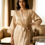Satin robe with fethers - option 2 - Champagne