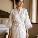 Satin robe with fethers - option 2 - White