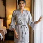 Satin robe with fethers - option 2 - Silver