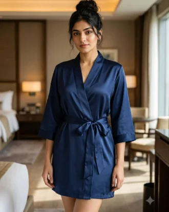 Premium Satin robe - Navy