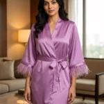 Satin robe with fethers - option 2 - Orchid