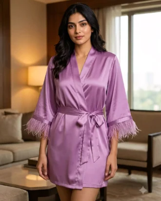 Satin robe with fethers - option 2 - Orchid