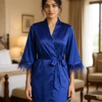 Satin robe with fethers - option 2 - Deep Royal