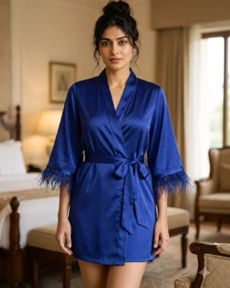 Satin robe with fethers - option 2 - Deep Royal