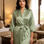Premium Satin robe - Sage