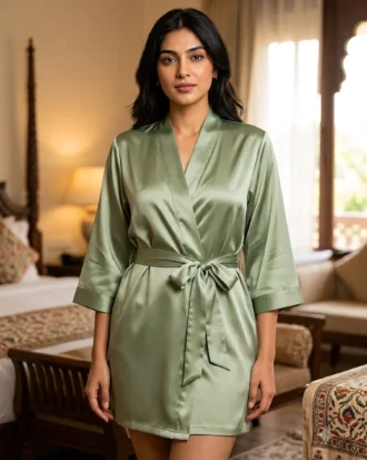 Premium Satin robe - Sage