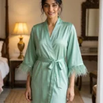 Satin robe with fethers - option 2 - Mint