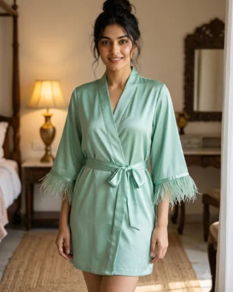 Satin robe with fethers - option 2 - Mint