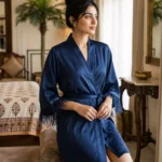 Satin robe with fethers - option 2 - Navy