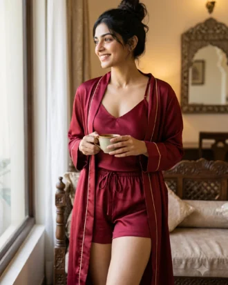 camisole + shorts + robe combo - Turquoise