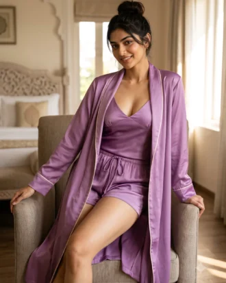 camisole + shorts + robe combo - Orchid