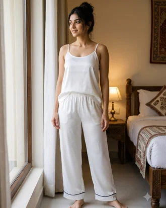 camisole + shorts + robe combo - White